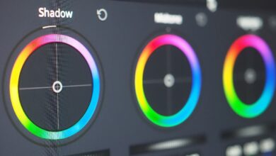 Ein Programm, welches Coloristen für die Farbkorrektur einsetzen, zeigt drei Farbrädchen.