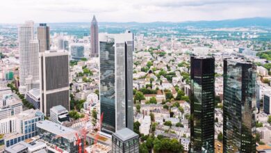 Luftaufnahme der Frankfurter Skyline