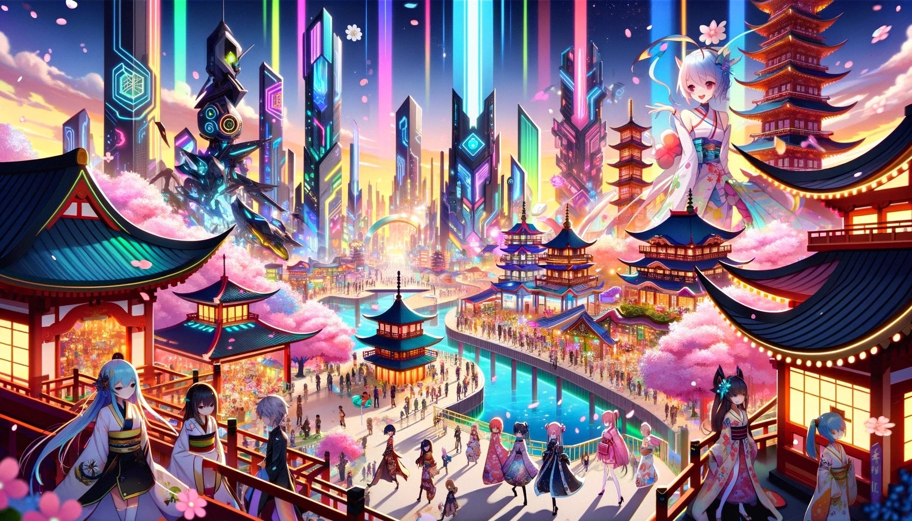 Farbenfrohes animiertes Bild von eine Stadt in einem Anime