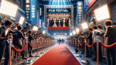 Roter Teppich auf einem Filmfestival mit Kameraleuten die Stars fotografieren