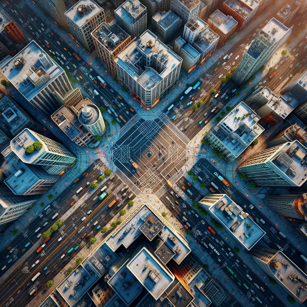 Bild von einer modernen Stadt aus der Top Shot Perspektive