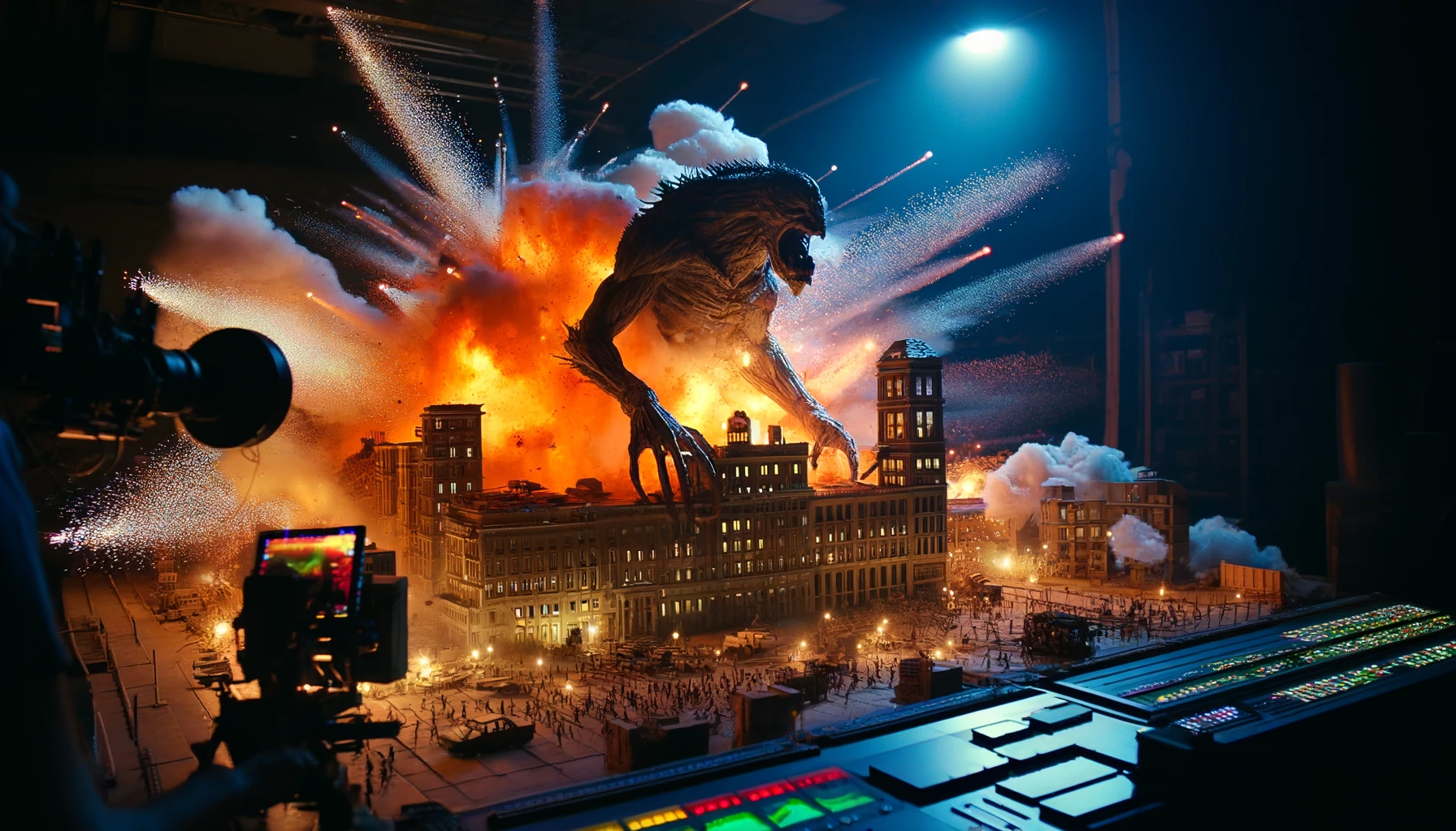 Spezial Effekt (SFX) Explosion eines Gebäude durch ein Monster