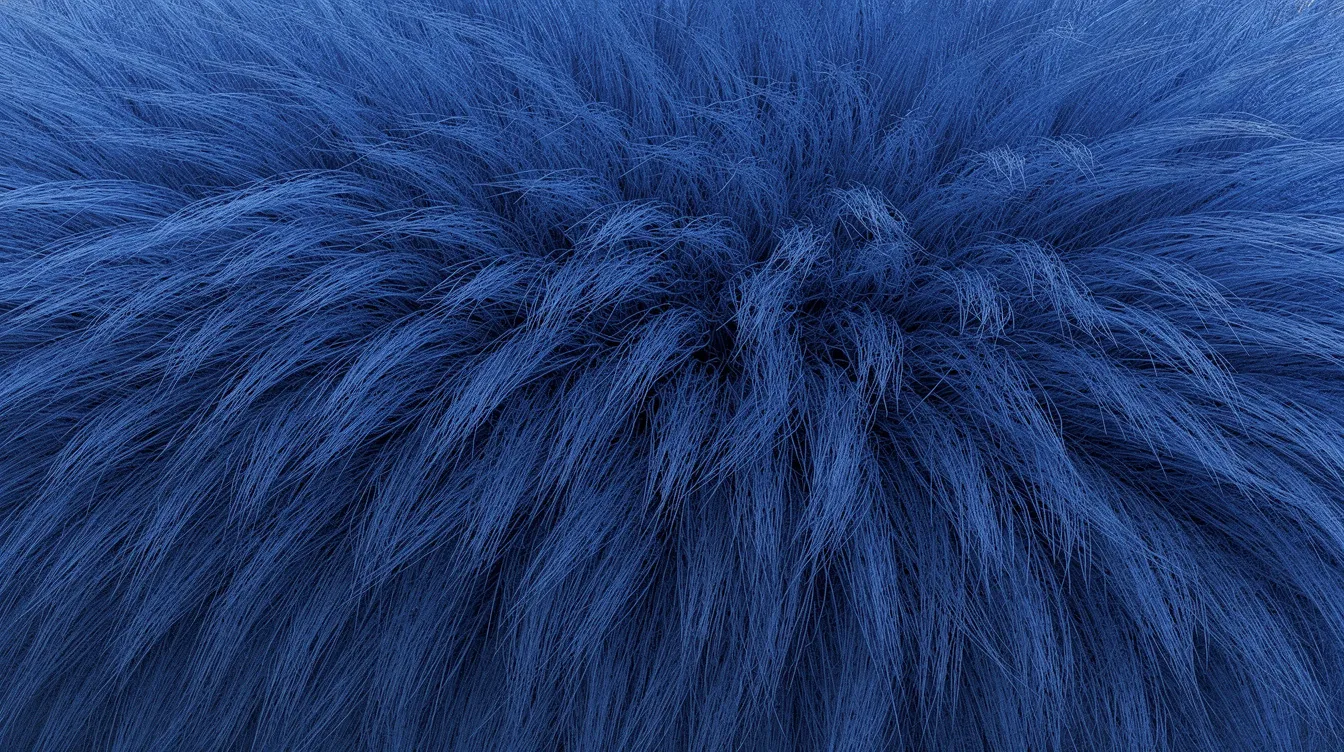 Die Nahaufnahme zeigt eine lebendige Illustration von blauem, dichtem Fell, das durch seine sichtbare Textur und den Schattenwurf besonders realistisch wirkt. Diese Darstellung könnte an die Figuren aus "Monsters, Inc." erinnern und vermittelt ein Gefühl von Weichheit und Wärme, das typisch für die Monsterwelt ist.