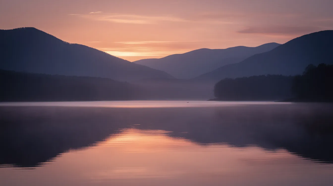 Ein Sonnenuntergang über einem stillen See, umgeben von den Silhouetten majestätischer Berge, vermittelt eine melancholische Stimmung, die an die emotionalen Themen aus „Der Pate Teil II“ erinnert. Die ruhige Wasseroberfläche spiegelt die Farben des Himmels wider und schafft eine Atmosphäre der Reflexion und des Nachdenkens.