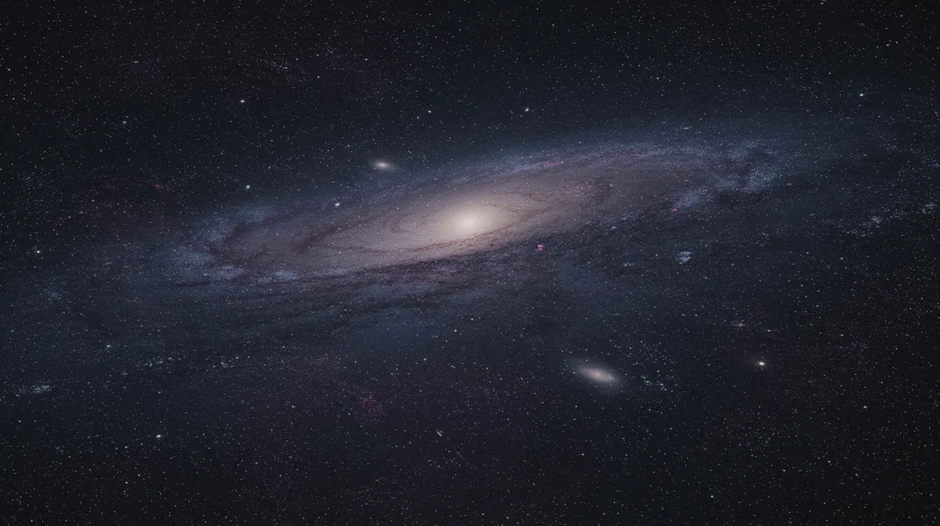Das Bild zeigt einen dunklen Weltraum, durchzogen von leuchtenden Sternen und farbenfrohen Nebeln, die an eine ferne Galaxie erinnern. Diese Szenerie könnte leicht an die beeindruckenden Welten aus "Star Wars Episode V: Das Imperium schlägt zurück" erinnern, in der das Universum voller Geheimnisse und Abenteuer ist.