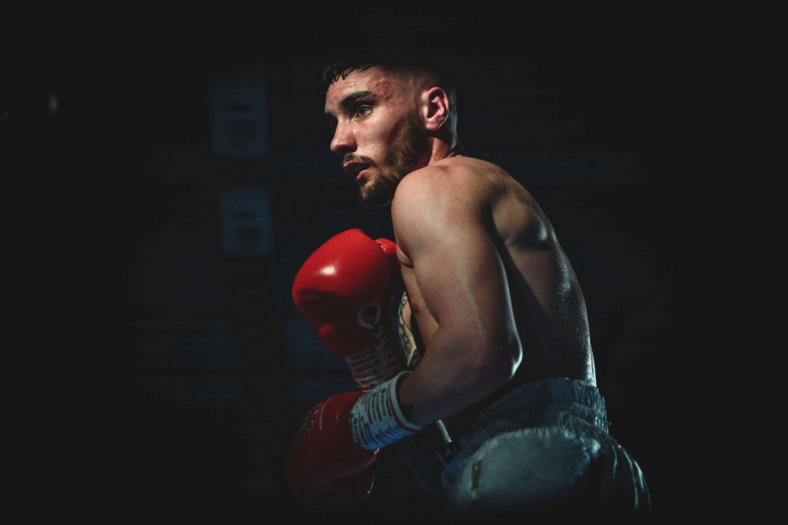 Ein Boxer mit roten Handschuhen aus einem Boxerfilm