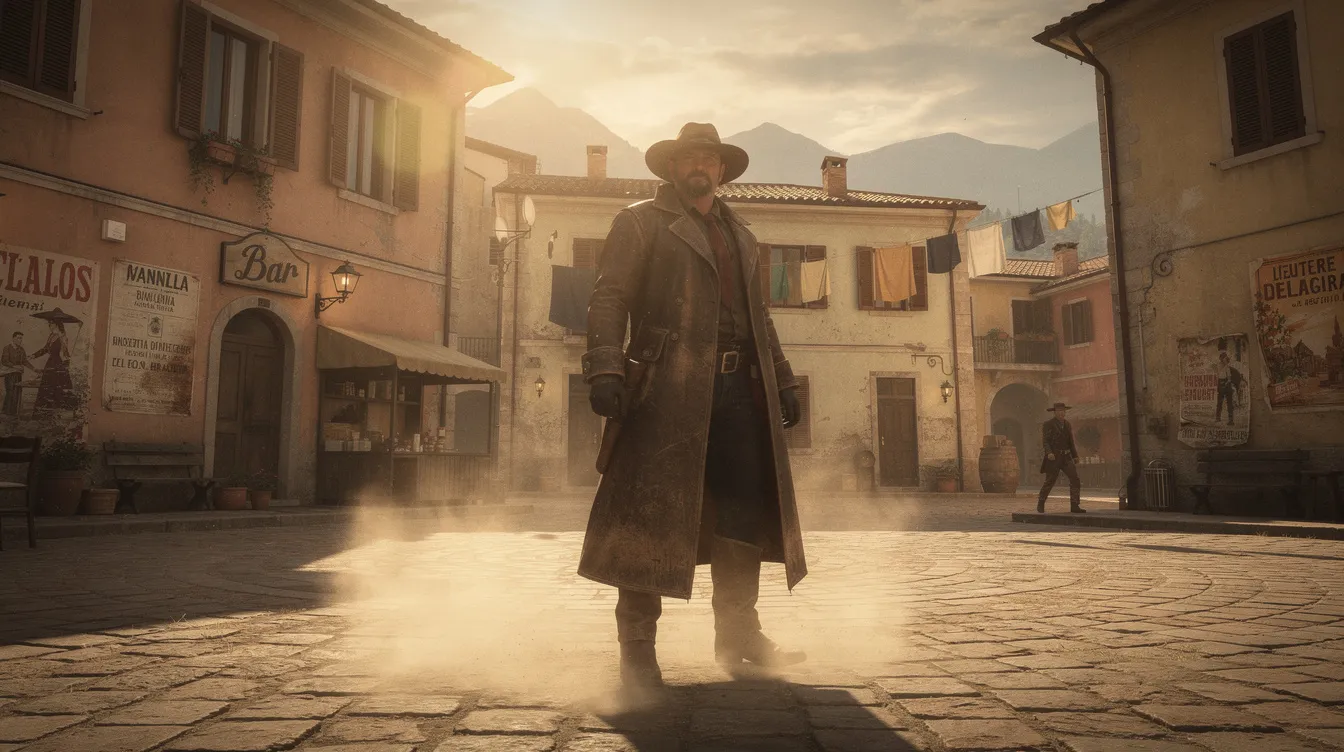 Das Bild zeigt eine typische Szene und Italian Shot in einem Western.
