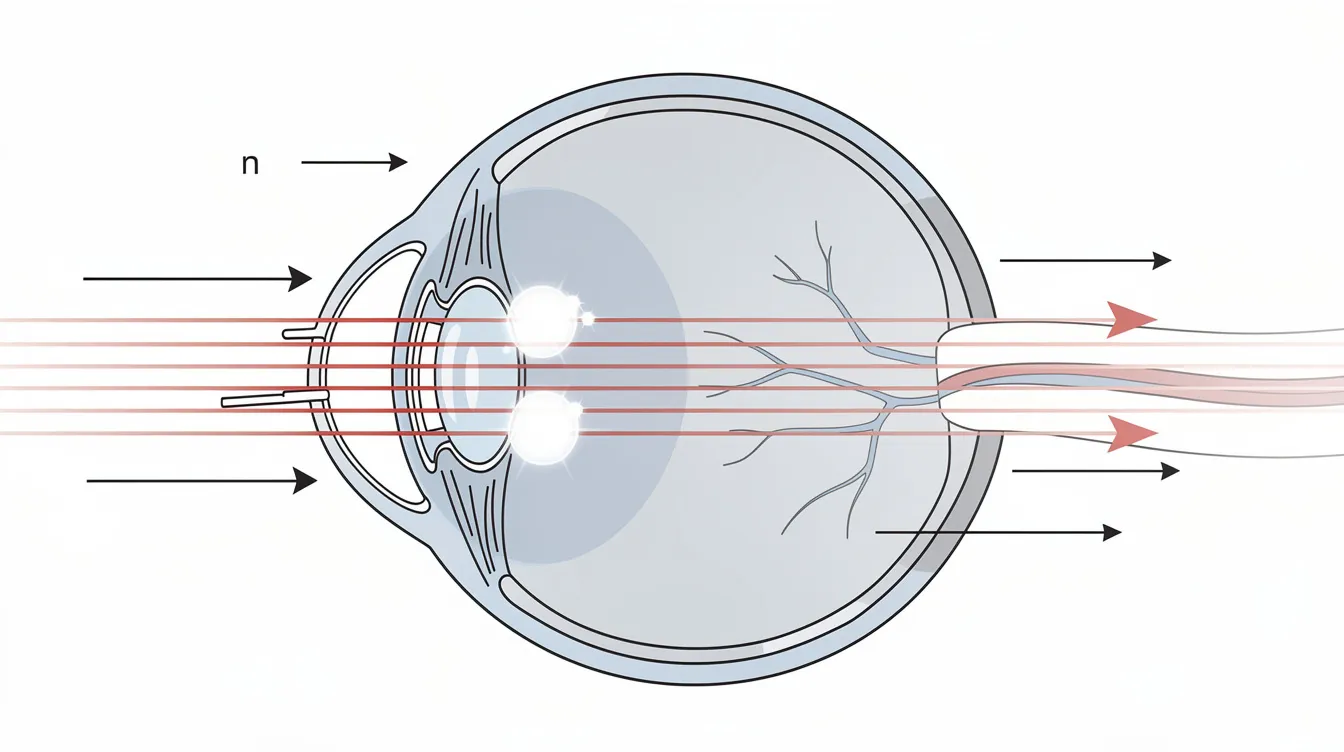 Die schematische Darstellung zeigt ein menschliches Auge, auf das Infrarotlicht trifft, sowie reflektierte Lichtpunkte auf der Hornhaut und Pupille. Diese Illustration veranschaulicht die Technologie des Eye Trackings, die zur Analyse von Augenbewegungen und Blickverhalten in der Forschung und Mensch-Computer-Interaktion verwendet wird.